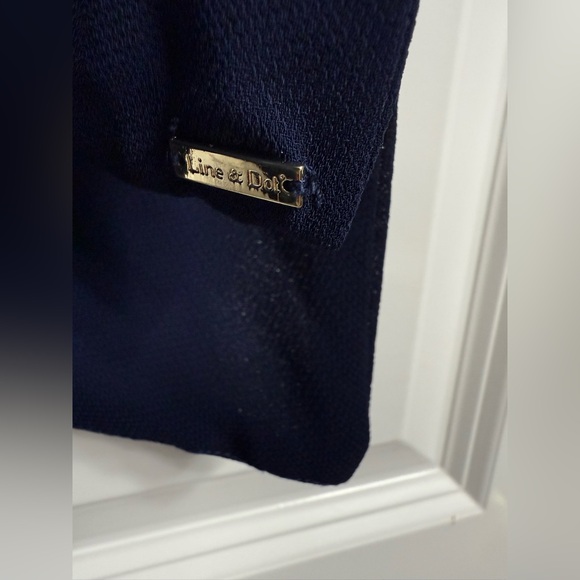 Line & Dot Navy with Cream Side Drape Halter Top Poly Overlay Size XS - Picture 6 of 13